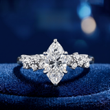 Marquise Cut D Color Moissanite Paved Sterling Silver Engagement Ring