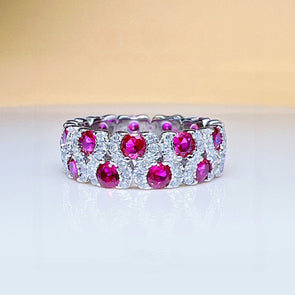 Rose Red and Emerald Green Eternity Wedding Band