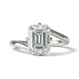 3ct Emerald Cut Twisted Shank Moissanite Engagement Ring in Sterling Silver