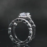 2.0 CT Emerald Cut Halo Sterling Silver Ring Set