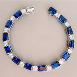 Classic Baguette Emerald Blue Red Gemstone Tennis Bracelet in Sterling Silver