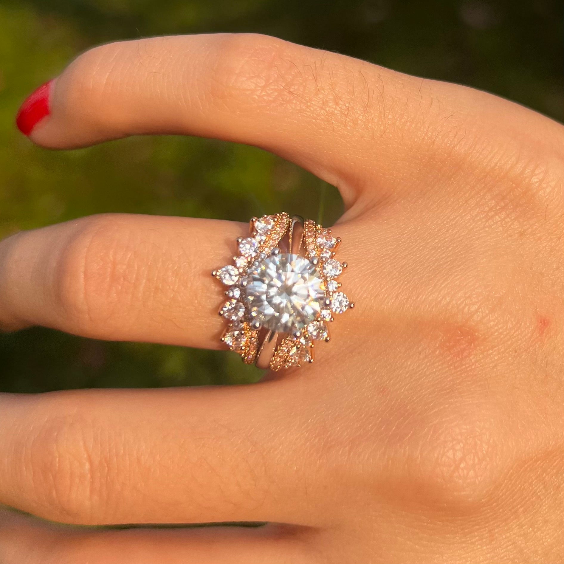 2 Pcs Round Cut Insert Bridal Set In Sterling Silver