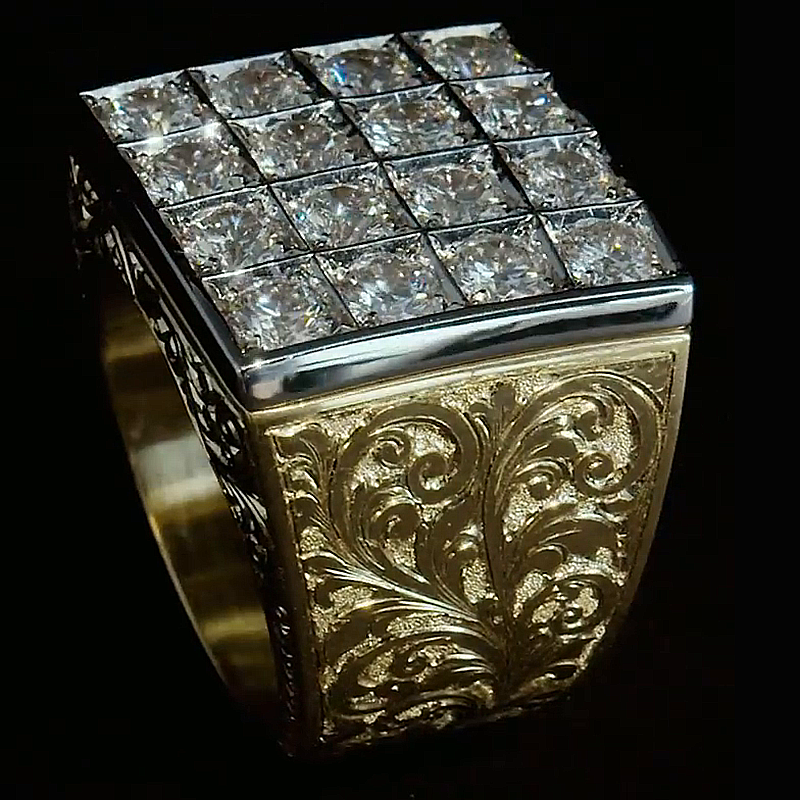 Handmade Round Cut White Sapphire Vintage Vibe Two-Tone Men's Ring