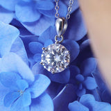 Simple Design 6 Prong Round Cut Moissanite Necklace