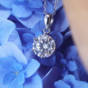 Simple Design 6 Prong Round Cut Moissanite Necklace