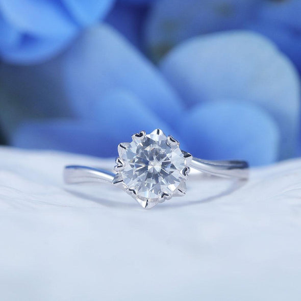 ShineofDiamond 1.0 CT Snowflake Design Round Cut Moissanite Ring
