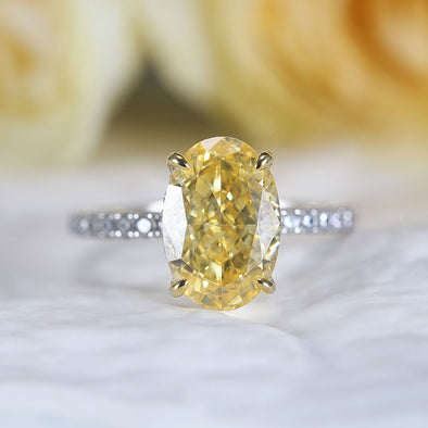 Vintage Yellow Oval Cut Sterling Silver Engagement Ring