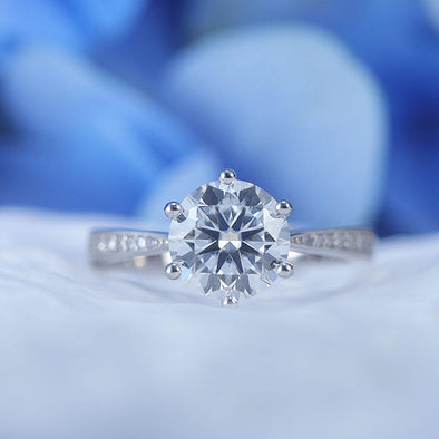 ShineofDiamond Classic Round Cut Moissanite Sterling Silver Engagement Ring