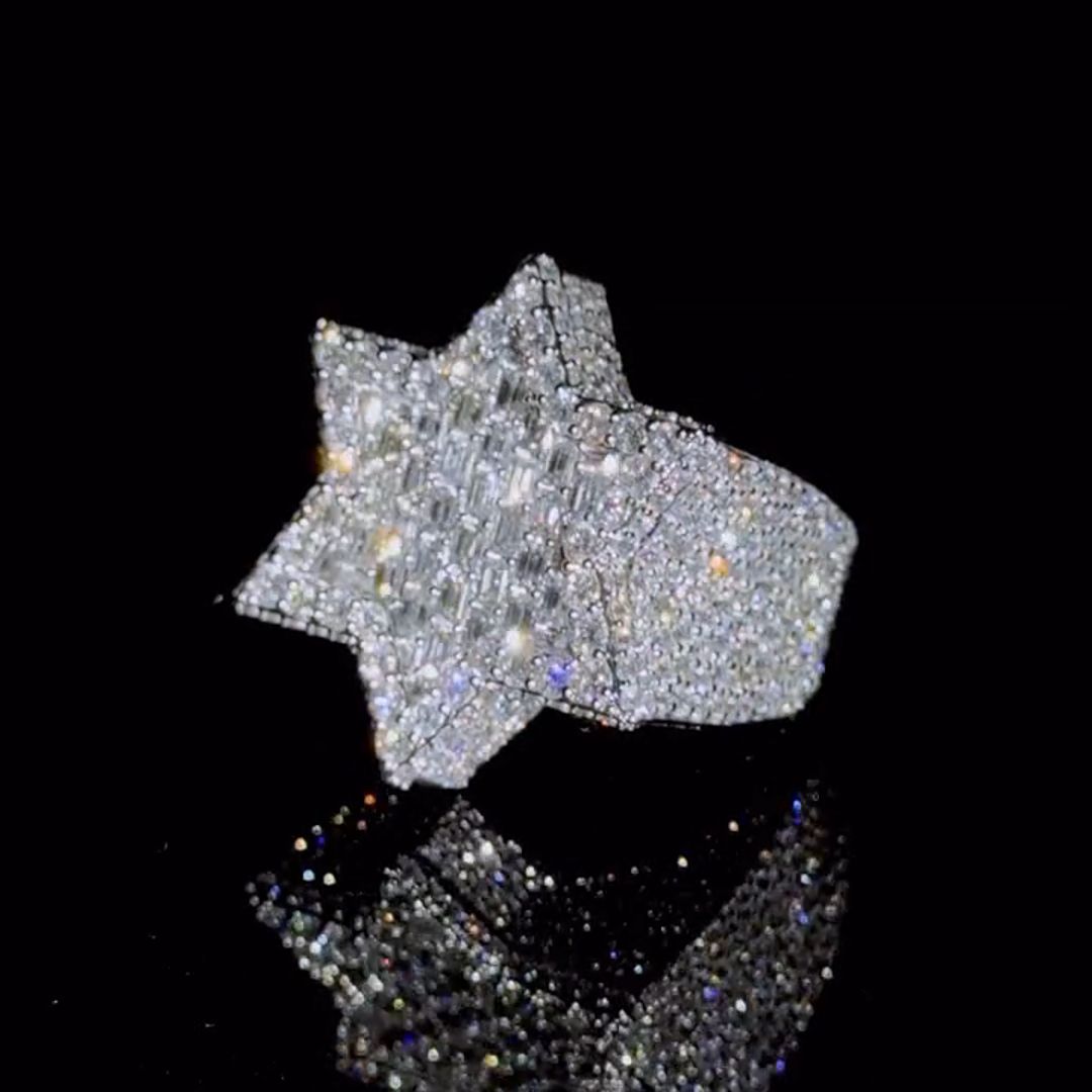 26ct Zircon Inlaid Hexagram Design Sterling Silver Handmade Men's Ring