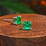 Green Tsavorite Asscher Cut Mini Stud Earrings in Sterling Silver