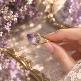 Vintage Natural Raw Amethyst Crystal Statement Ring