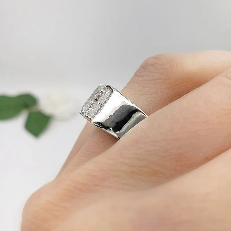 Handmade 3.5ct Radiant Cut White Sapphire Classic Sterling Silver Men's Ring