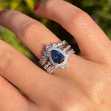 Retro 2 Pcs Blue Pear Cut Halo Design With Insert Band Bridal Set