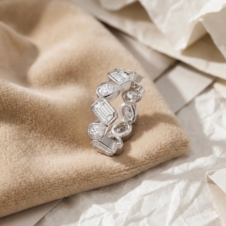 Elegant Moissanite Wedding Band in Sterling Silver