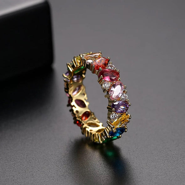 Multi Color Rainbow Color Eternity Ring in Sterling Silver