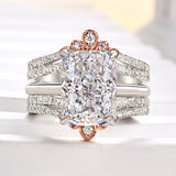 2PCS Crown Design Radiant Cut Enhancer Wedding Ring Set