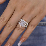 2PCS Crown Design Radiant Cut Enhancer Wedding Ring Set