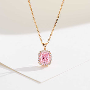 2CT Cushion Cut Halo Pink & White Adjustable  Necklace