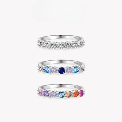 Round Cut Multi-color Sterling Silver Band