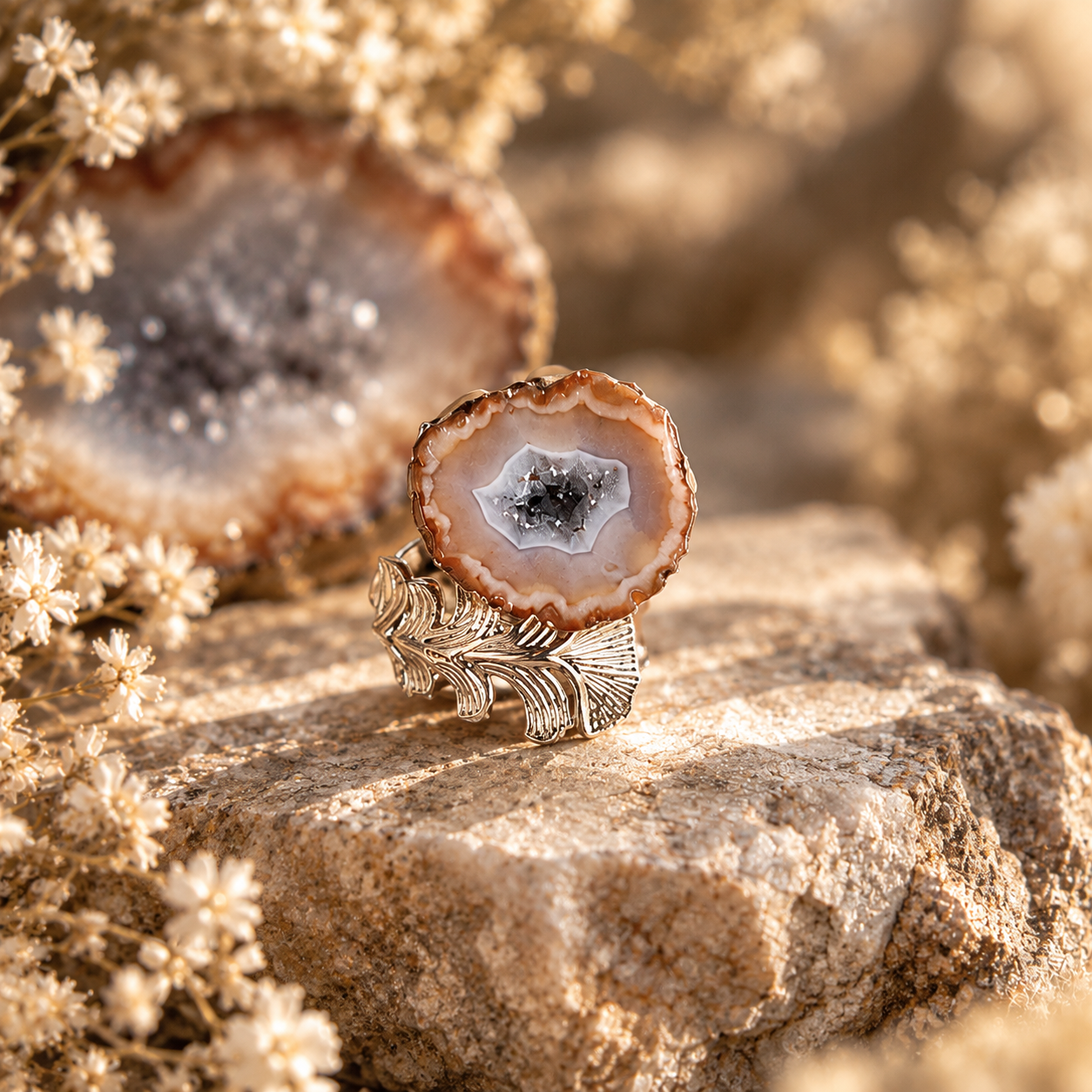 Natural Raw Agate Wealth Attraction Ring