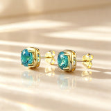 Round Cut Paraiba Four-Prong Stud Earrings in Sterling Silver