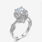 Floral Design Moissanite Engagement Ring in Sterling Silver