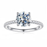 Classic 4 Prong Round Cut Sterling Silver Engagement Ring with Band