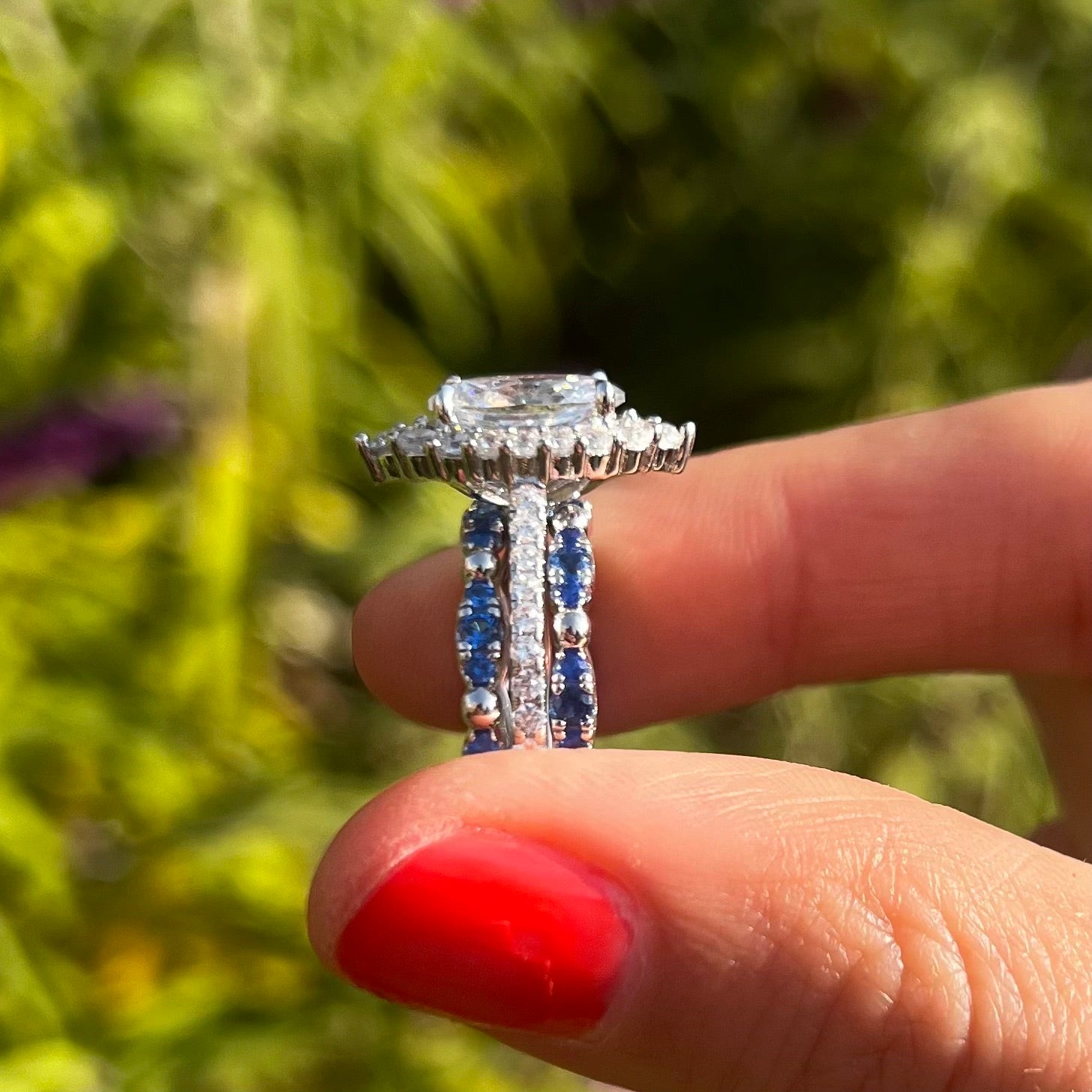 Exquisite 3 Pcs Oval Cut Halo Sterling Silver Bridal Set