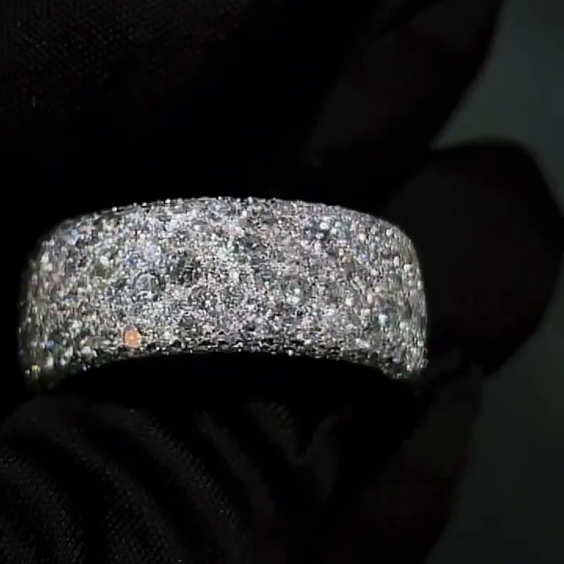 Handmade 7ctw Round Cut White Sapphire Pave Set Men's Band Ring