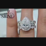 Pear Cut Halo 3-Pieces Bridal Set In Sterling Silver