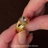Oval Cut Bypass Ring in 925 Sterling Silver with Gold-Tone Finish