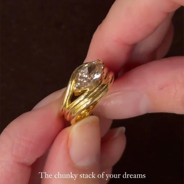 Oval Cut Bypass Ring in 925 Sterling Silver with Gold-Tone Finish