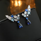 “Celestial Bloom” Blue & White Gradient Drop Earrings in 925 Sterling Silver