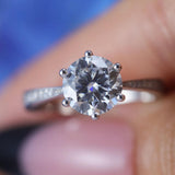 ShineofDiamond Classic Round Cut Moissanite Sterling Silver Engagement Ring