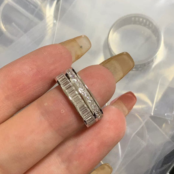 Double Row Band Baguette & Princess Cut Sterling Silver Ring