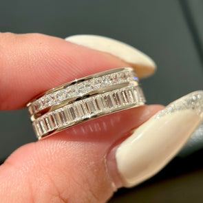 Double Row Band Baguette & Princess Cut Sterling Silver Ring