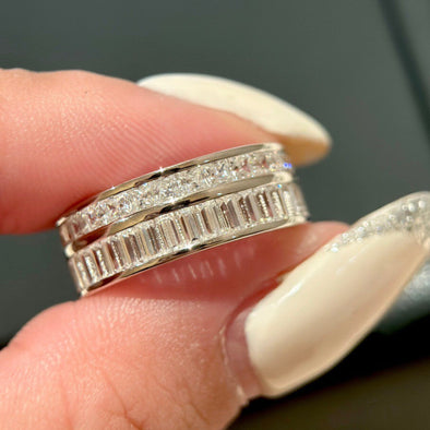 Double Row Band Baguette & Princess Cut Sterling Silver Ring