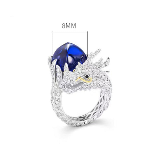 Dragon Design Sugar-loaf Cut Open Ring In Sterling Silver