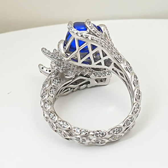 Dragon Design Sugar-loaf Cut Open Ring In Sterling Silver