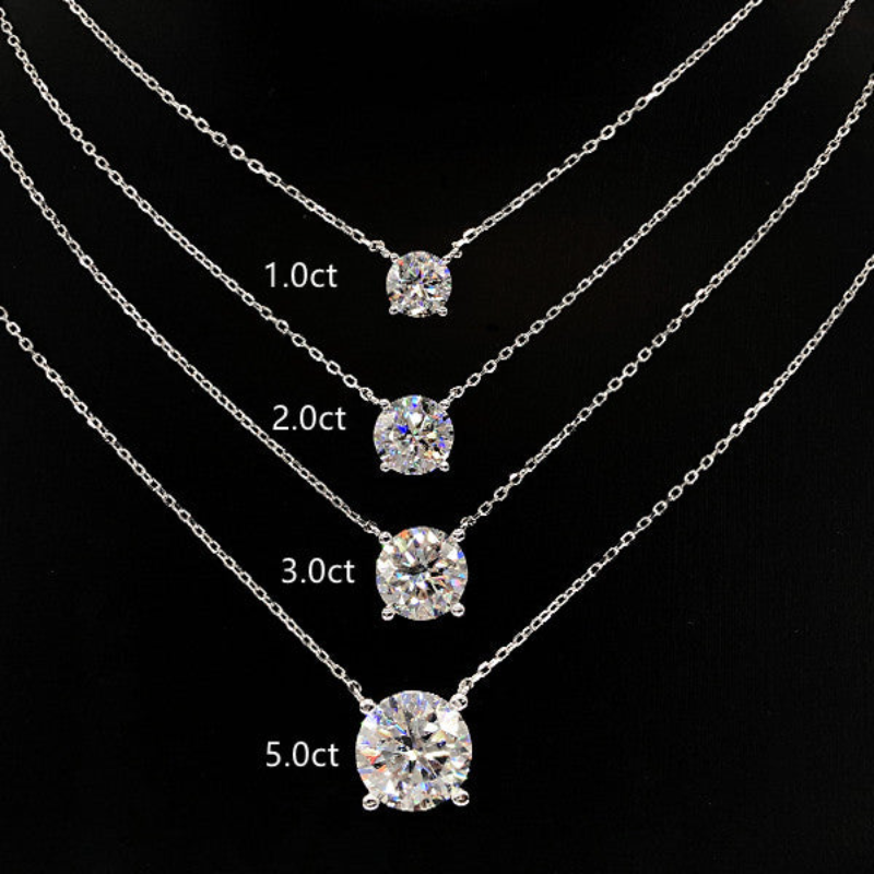 Moissanite Classic 4 Prong Round Cut Sterling Silver Pendant Necklace