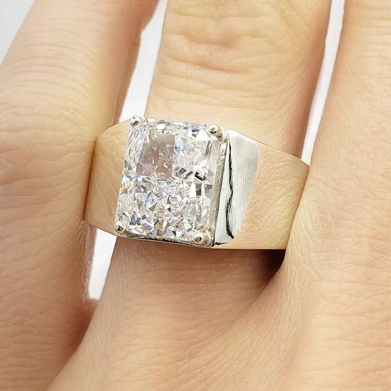 Handmade 3.5ct Radiant Cut White Sapphire Classic Sterling Silver Men's Ring