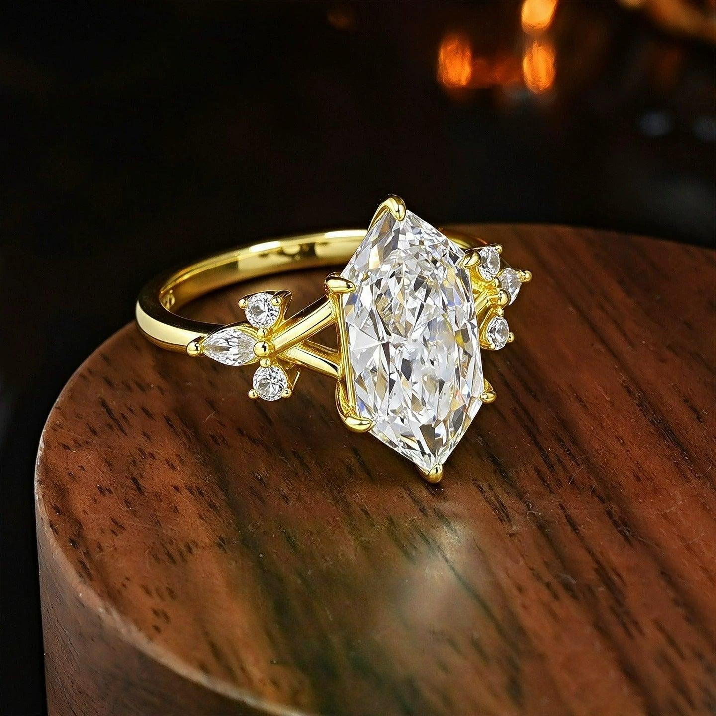 Vintage Marquise Cut Moissanite Engagement Ring in Sterling Silver