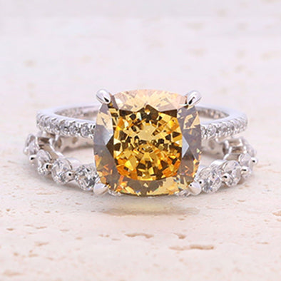 5.0ct Cushion Cut Yellow Gemstone Sterling Silver Bridal Set