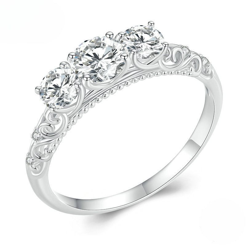 Stunning Three Stone Moissanite Sterling Silver Band