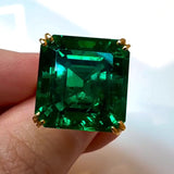 Handmade 12ct Asscher Cut Emerald Green Yellow Gold Simple Men's Ring
