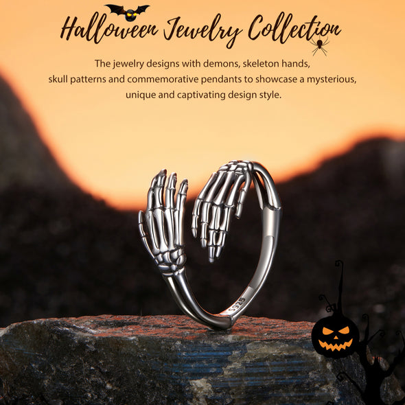 Halloween ‌‌Skeleton Hand Sterling Silver Open Ring