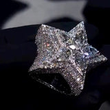 Handmade 23ct Pear-shaped Zircon Inlaid Luxury Sterling Silver Star Shape Men's Ring