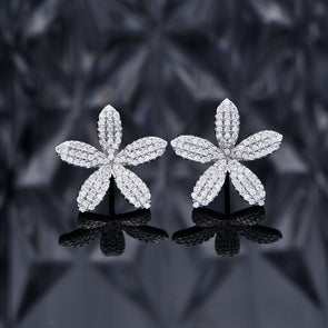 Pave Flower Stud Earrings in Sterling Silver