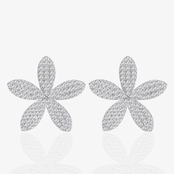 Pave Flower Stud Earrings in Sterling Silver