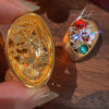 Vintage Brushed Gold Oval Statement Earrings with Colorful Gems
